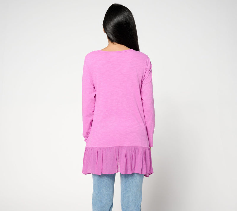 LOGO by Lori Goldstein 100% Cotton Top with Woven Step Hem — View 8
