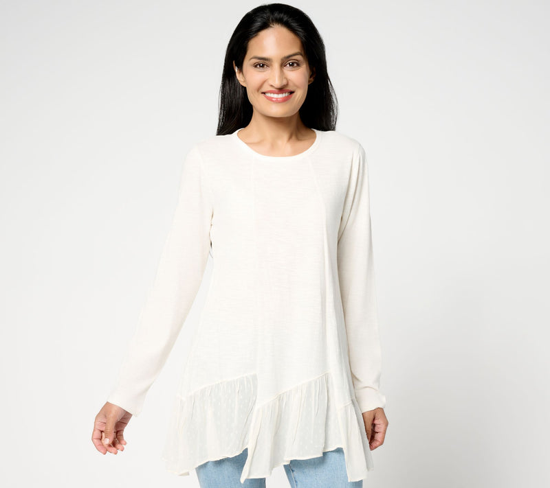 LOGO by Lori Goldstein 100% Cotton Top with Woven Step Hem — View 14