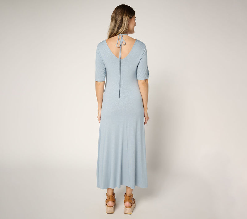 Peace Love World Regular Ruch Front Short Sleeve Midi Dress — View 8