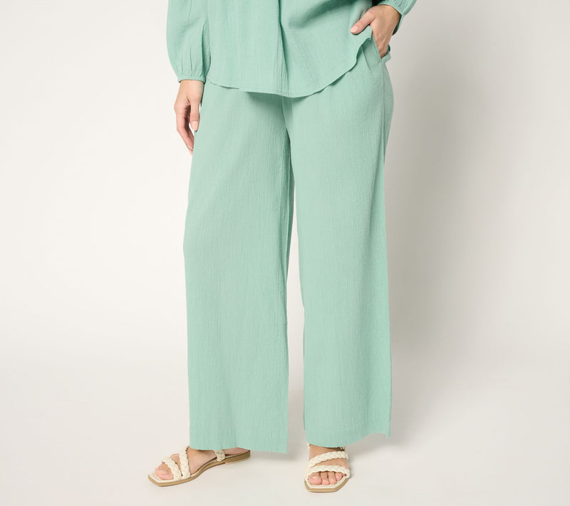 LOGO by Lori Goldstein Beach to Street Regular Cotton Gauze Pants — View 10