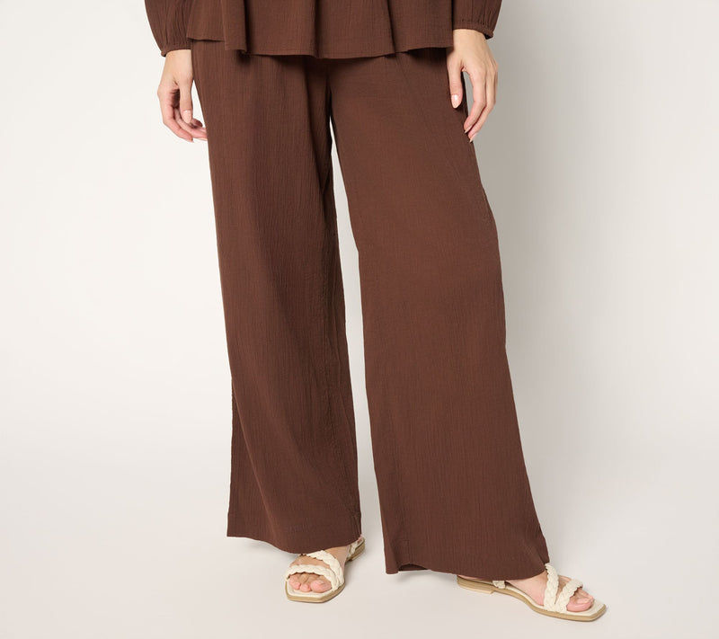 LOGO by Lori Goldstein Beach to Street Regular Cotton Gauze Pants — View 11