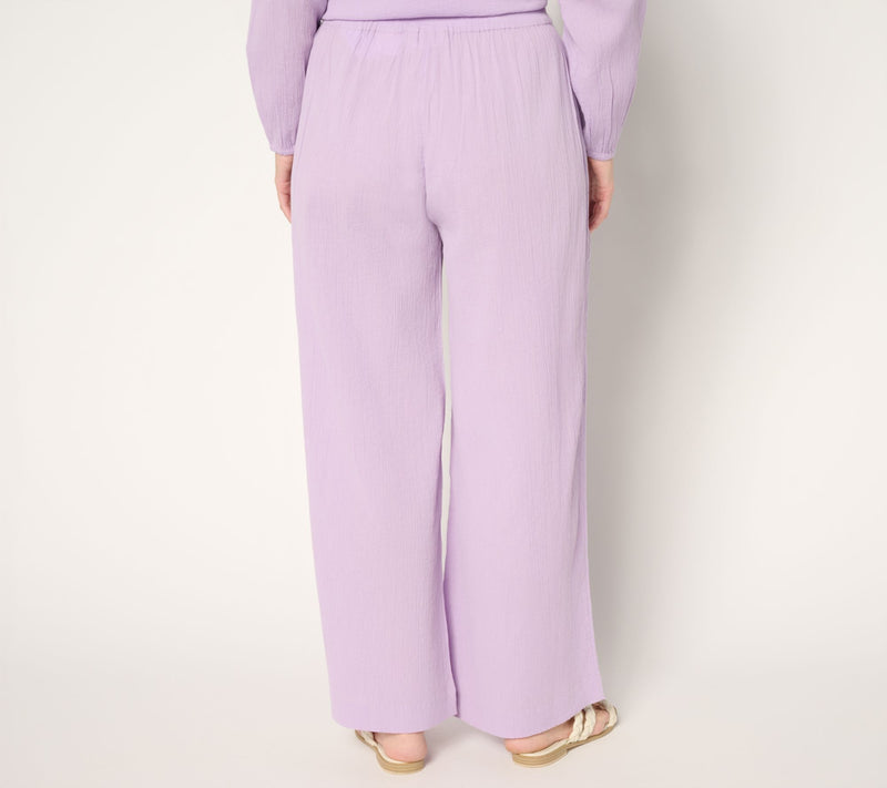 LOGO by Lori Goldstein Beach to Street Regular Cotton Gauze Pants — View 3
