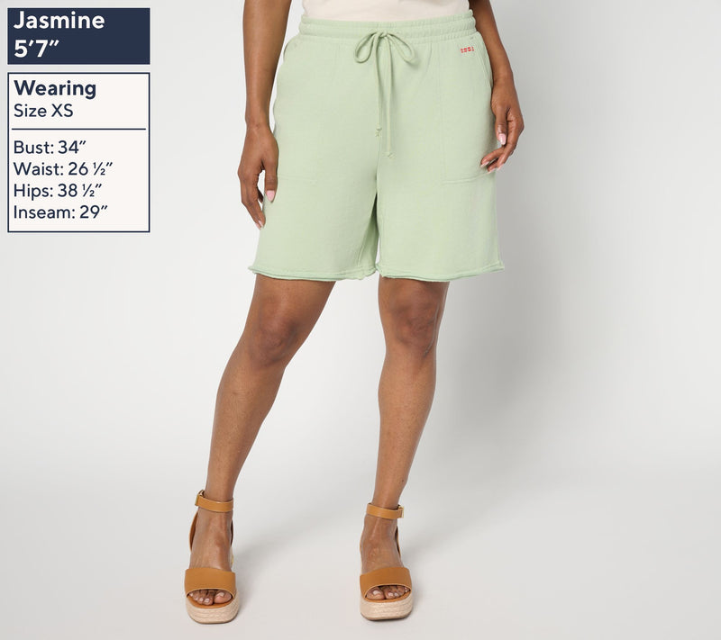 Peace Love World French Terry Shorts with Raw Edge — View 15