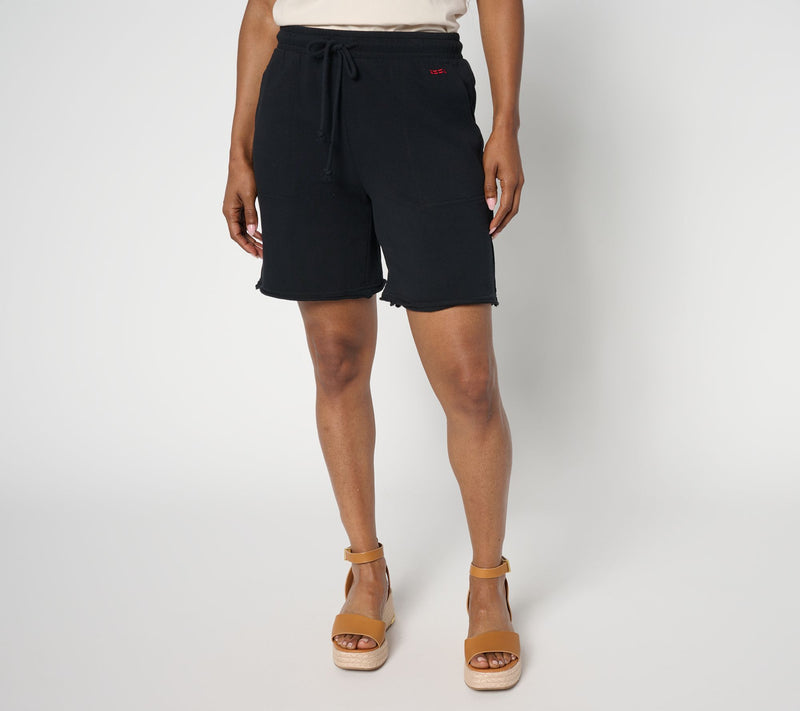 Peace Love World French Terry Shorts with Raw Edge — View 13