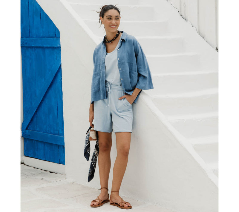 Peace Love World French Terry Shorts with Raw Edge — View 20