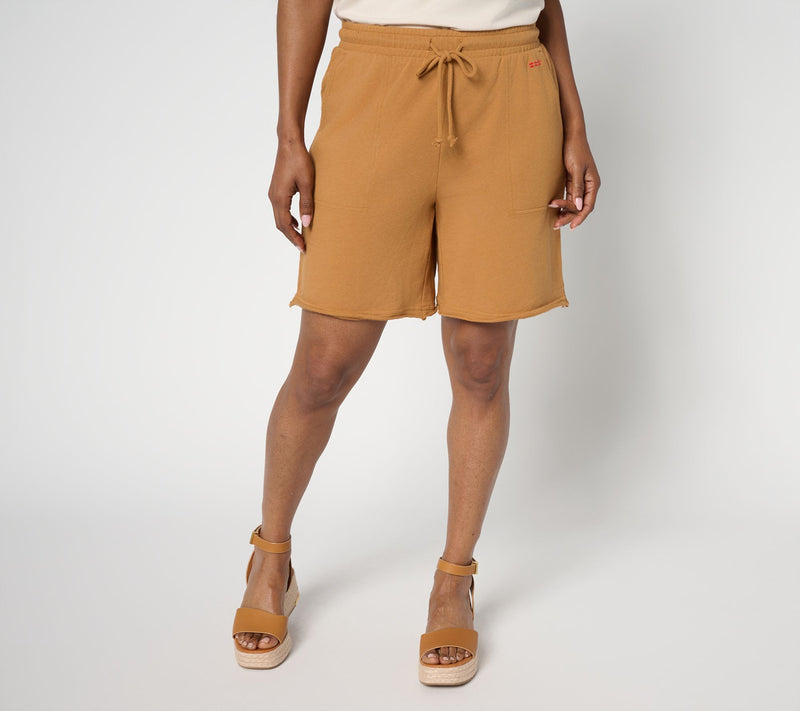Peace Love World French Terry Shorts with Raw Edge — View 11