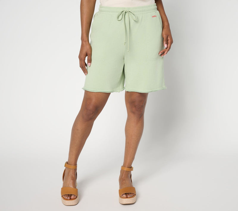Peace Love World French Terry Shorts with Raw Edge — View 9