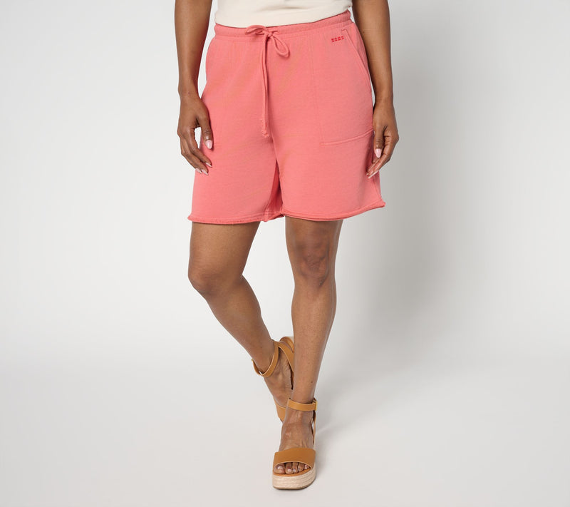 Peace Love World French Terry Shorts with Raw Edge — View 5