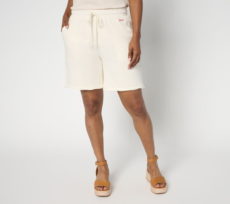 Peace Love World French Terry Shorts with Raw Edge — View 7