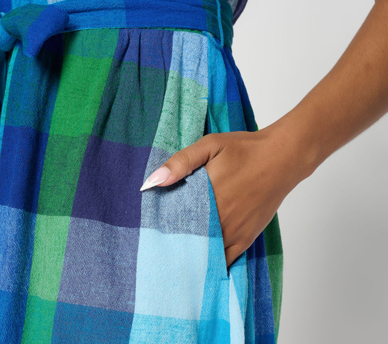 Isaac Mizrahi Live! Regular Madras Plaid Midi Dress with Self Belt — View 11