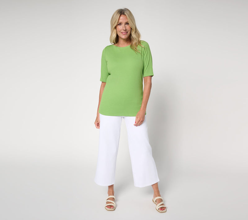 Denim & Co. Essentials Modal Rib Elbow Sleeve Boat Neck Top — View 13