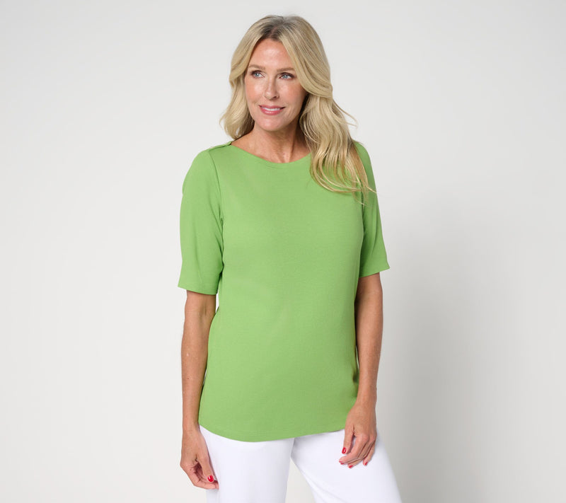Denim & Co. Essentials Modal Rib Elbow Sleeve Boat Neck Top — View 7