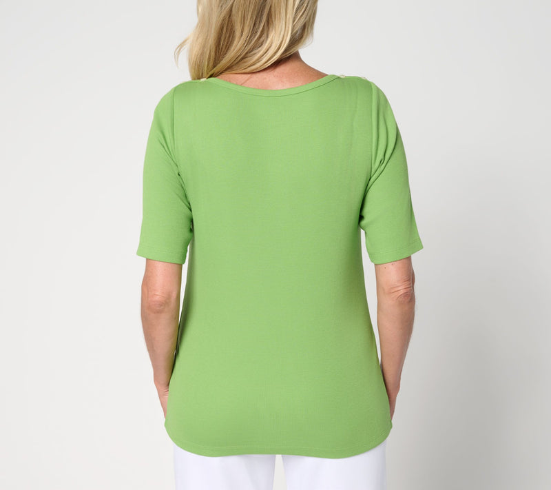 Denim & Co. Essentials Modal Rib Elbow Sleeve Boat Neck Top — View 12