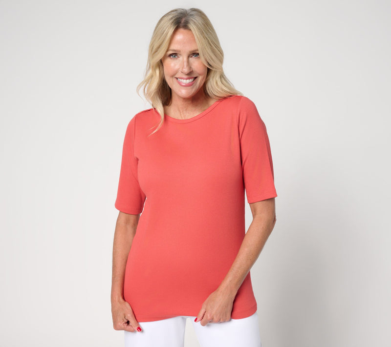 Denim & Co. Essentials Modal Rib Elbow Sleeve Boat Neck Top — View 5
