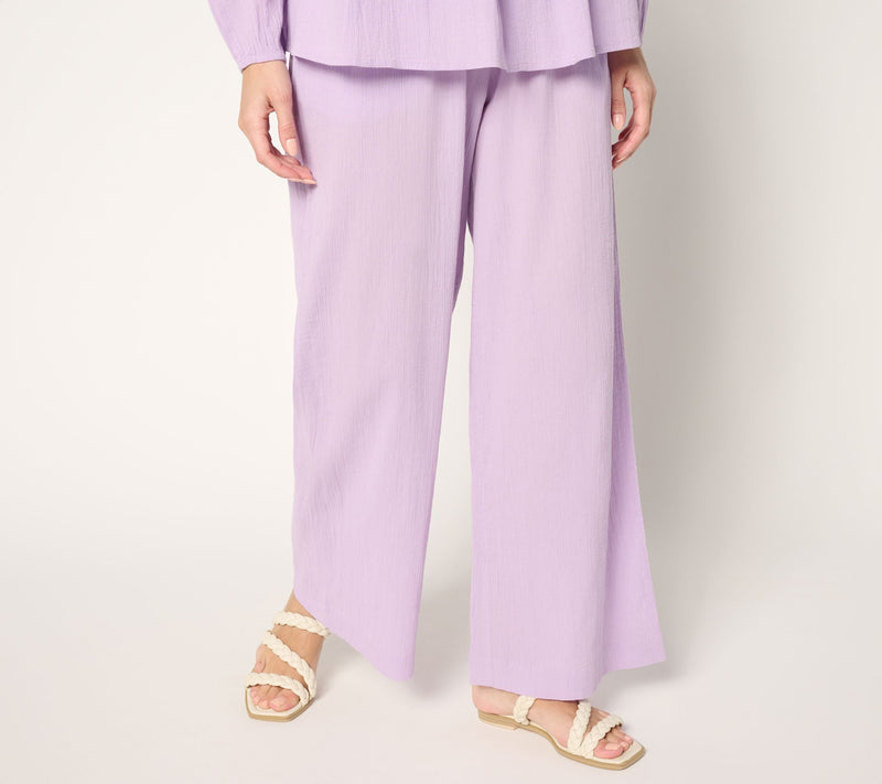 LOGO by Lori Goldstein Beach to Street Petite Cotton Gauze Pants — Main view