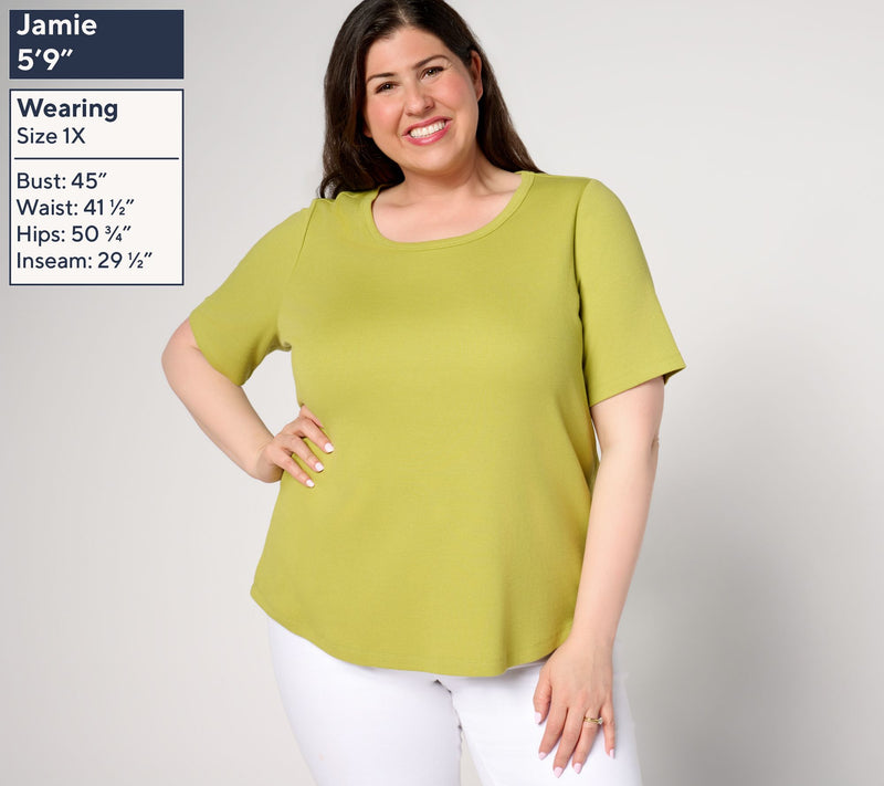 Denim & Co. Essentials Modal Rib Short Sleeve Scoop Neck Top — View 2