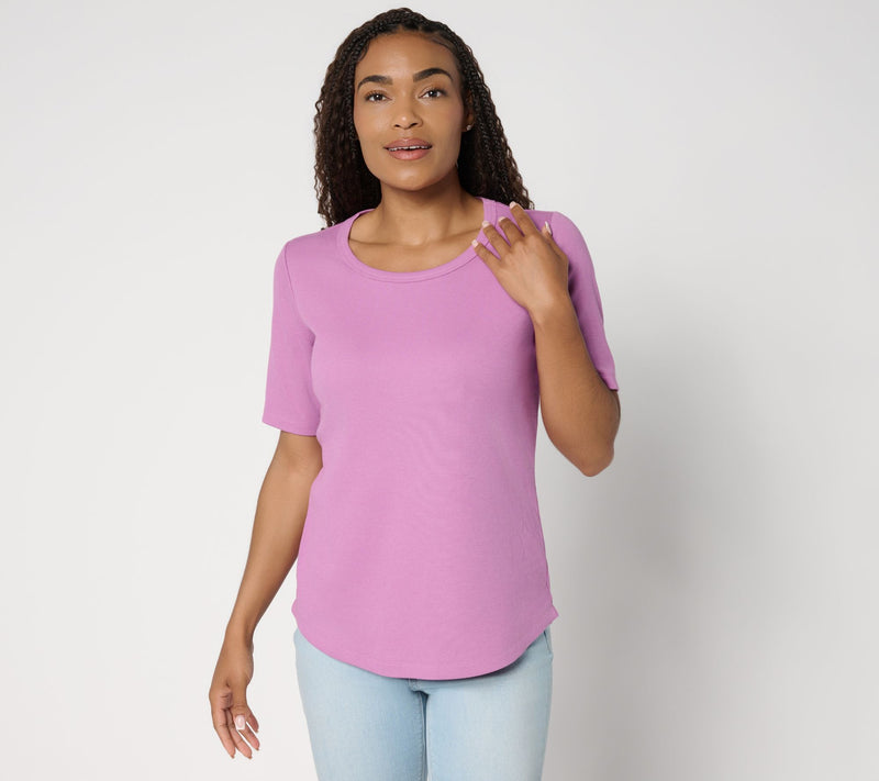 Denim & Co. Essentials Modal Rib Short Sleeve Scoop Neck Top — Main view