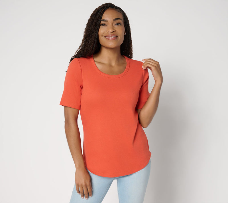 Denim & Co. Essentials Modal Rib Short Sleeve Scoop Neck Top — View 14