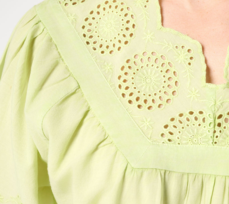 LOGO Lavish by Lori Goldstein 100% Cotton V-Neck Eyelet Top — View 11