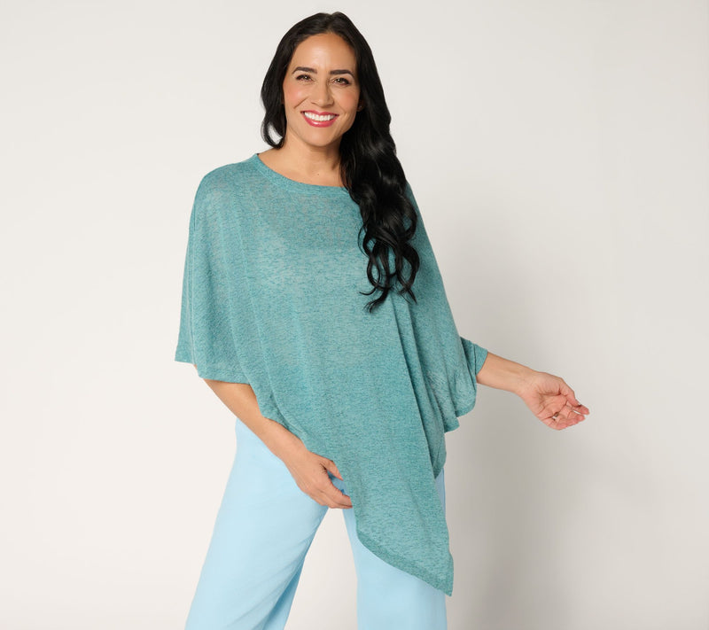Denim & Co. Slub Knit Asymmetrical Poncho Topper — View 3