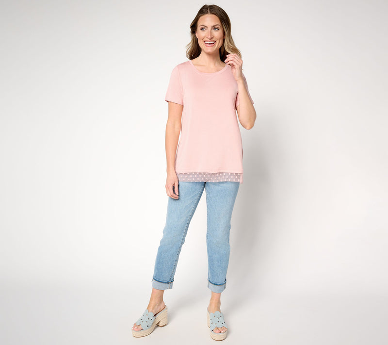 LOGO Layers by Lori Goldstein Short Sleeve Tee with Mesh Hem — View 17
