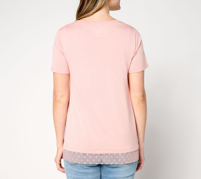 LOGO Layers by Lori Goldstein Short Sleeve Tee with Mesh Hem — View 16