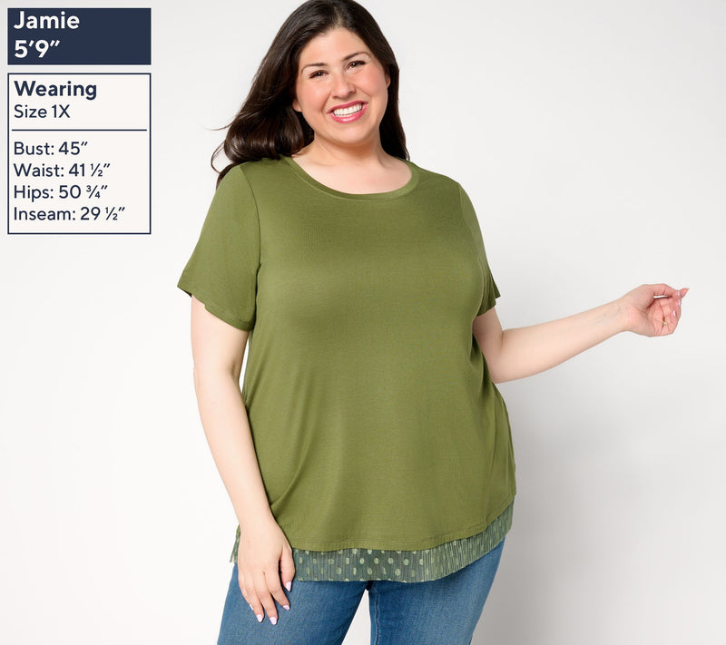 LOGO Layers by Lori Goldstein Short Sleeve Tee with Mesh Hem — View 14