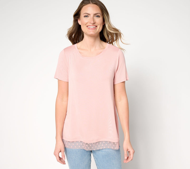 LOGO Layers by Lori Goldstein Short Sleeve Tee with Mesh Hem — View 7