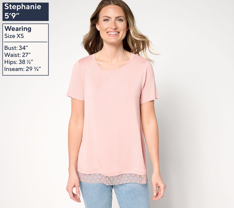 LOGO Layers by Lori Goldstein Short Sleeve Tee with Mesh Hem — View 15