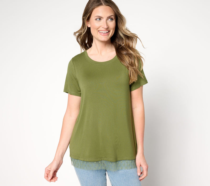 LOGO Layers by Lori Goldstein Short Sleeve Tee with Mesh Hem — View 9