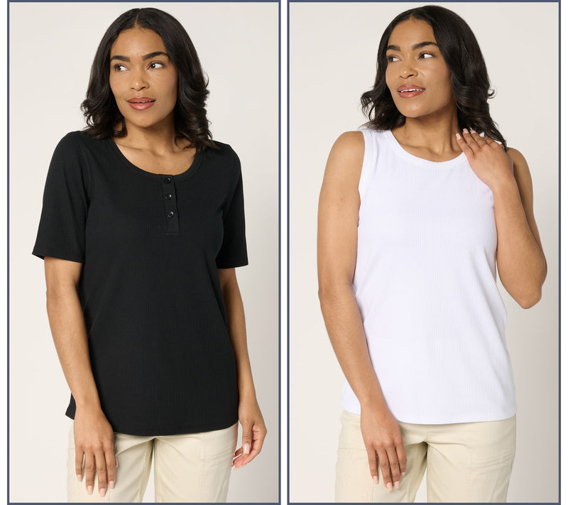 LOGO Principles by Lori Goldstein Rib Henley and Tank 2-Pack — View 11