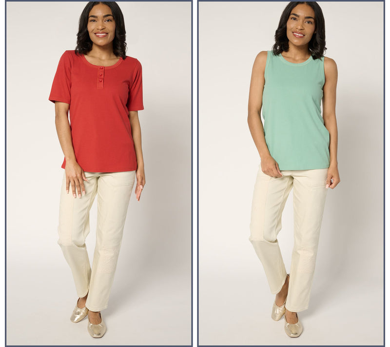 LOGO Principles by Lori Goldstein Rib Henley and Tank 2-Pack — View 5