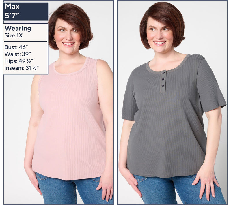 LOGO Principles by Lori Goldstein Rib Henley and Tank 2-Pack — View 2