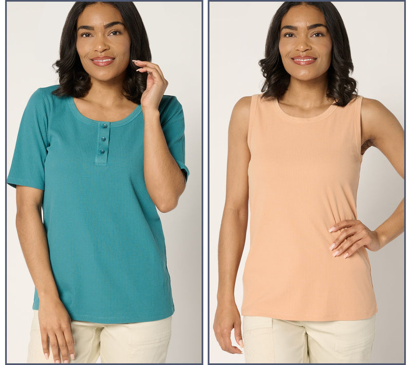 LOGO Principles by Lori Goldstein Rib Henley and Tank 2-Pack — View 13