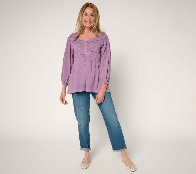 LOGO by Lori Goldstein 100% Cotton Top with Pintucks — View 5