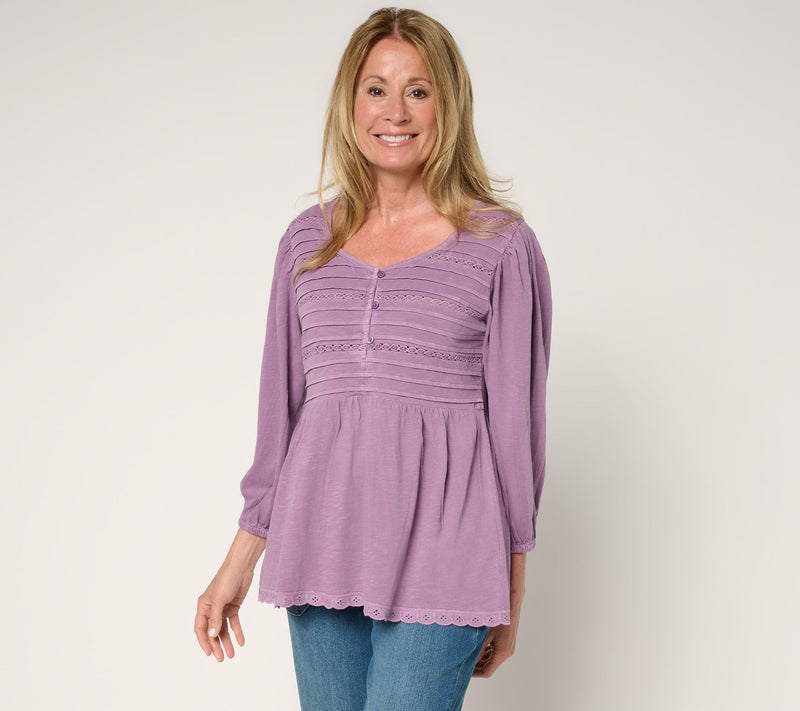 LOGO by Lori Goldstein 100% Cotton Top with Pintucks — View 11