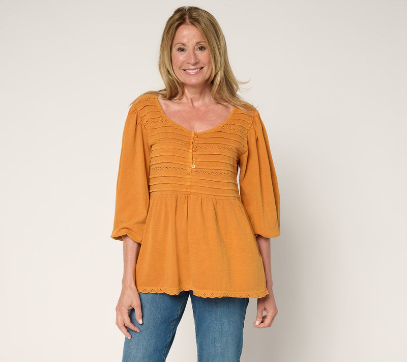 LOGO by Lori Goldstein 100% Cotton Top with Pintucks — View 13