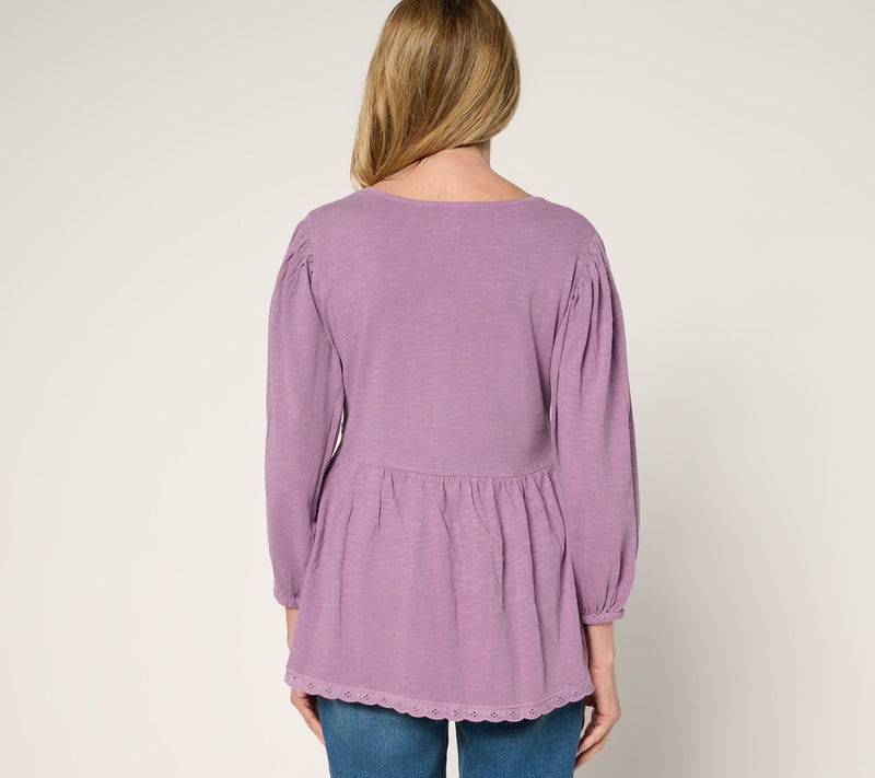 LOGO by Lori Goldstein 100% Cotton Top with Pintucks — View 4