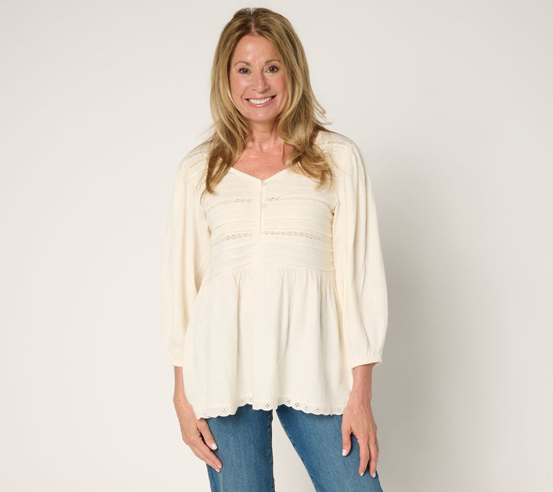 LOGO by Lori Goldstein 100% Cotton Top with Pintucks — View 14