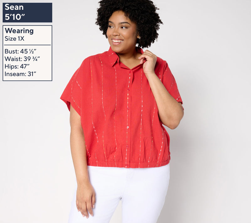 LOGO by Lori Goldstein 100% Cotton Button Front Shirt — View 8