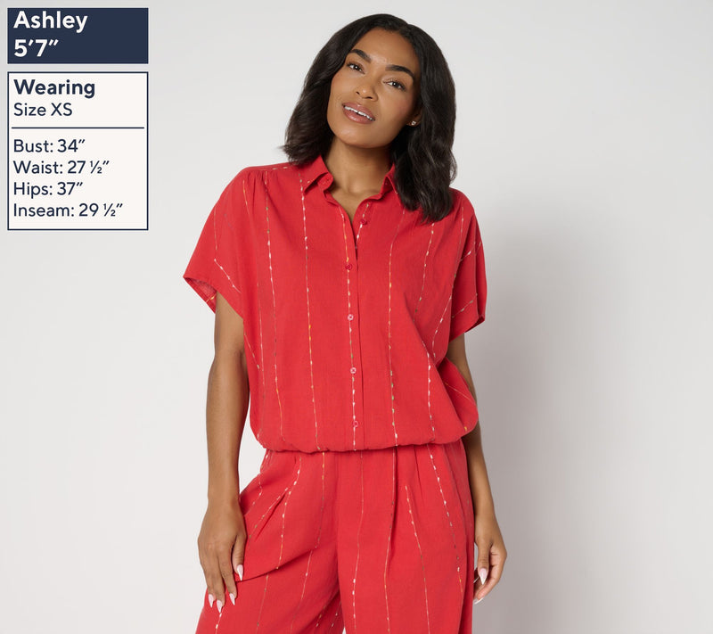 LOGO by Lori Goldstein 100% Cotton Button Front Shirt — View 9