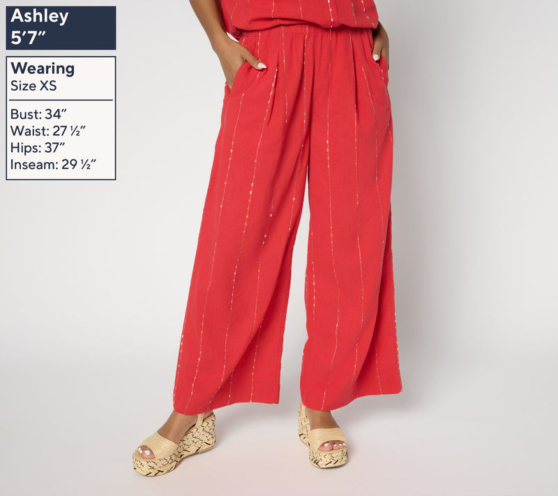 LOGO by Lori Goldstein Regular Cotton Full Length Wide Leg Pants — View 8