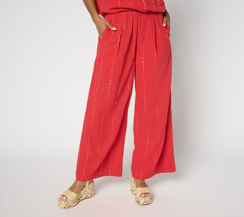 LOGO by Lori Goldstein Regular Cotton Full Length Wide Leg Pants — View 5