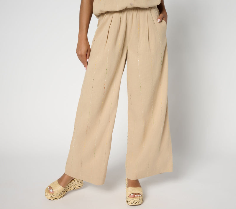 LOGO by Lori Goldstein Petite Cotton Full Length Wide Leg Pants — View 7