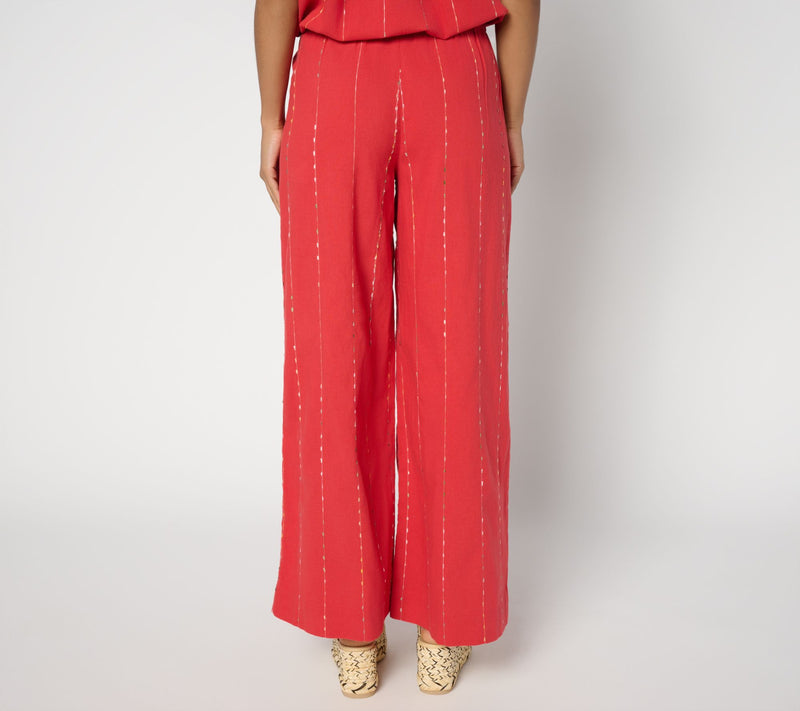 LOGO by Lori Goldstein Petite Cotton Full Length Wide Leg Pants — View 9