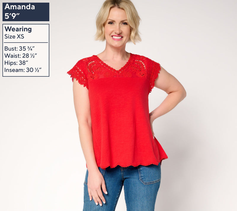 LOGO Lavish by Lori Goldstein 100% Cotton Scallop Hem Top — View 9