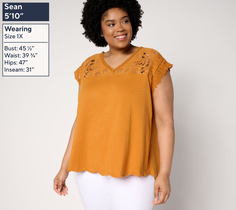 LOGO Lavish by Lori Goldstein 100% Cotton Scallop Hem Top — View 8