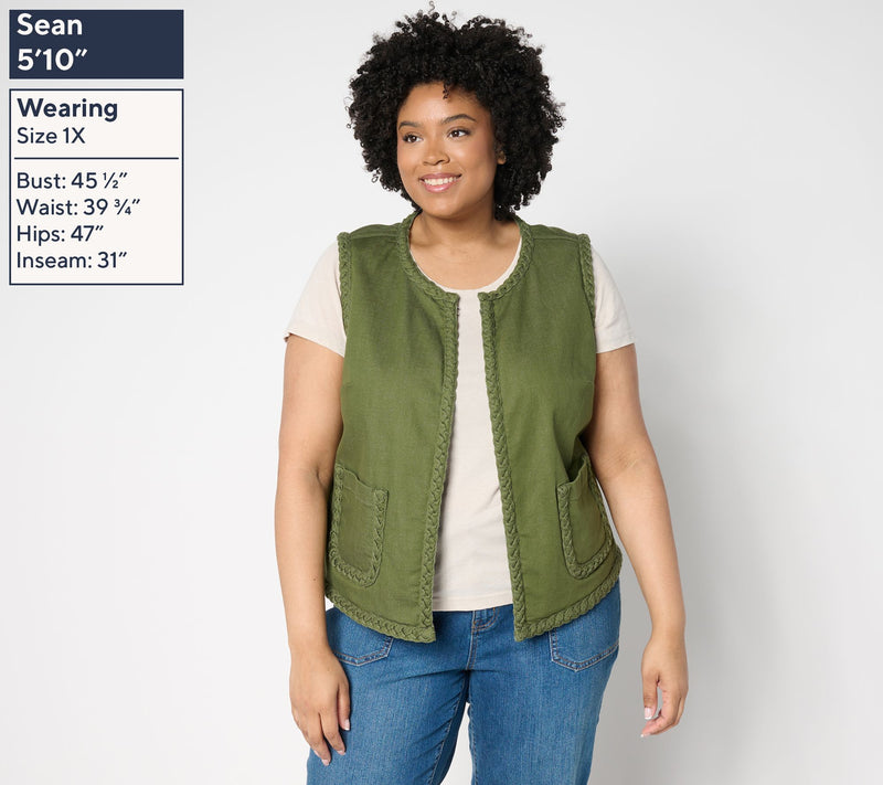 LOGO by Lori Goldstein Denim Vest with Braided Trim — View 11