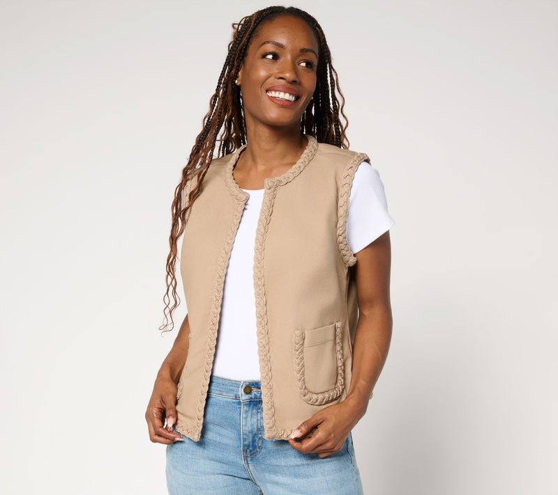 LOGO by Lori Goldstein Denim Vest with Braided Trim — View 10