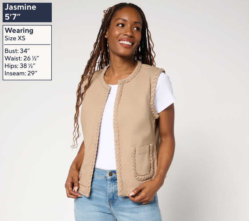 LOGO by Lori Goldstein Denim Vest with Braided Trim — View 12
